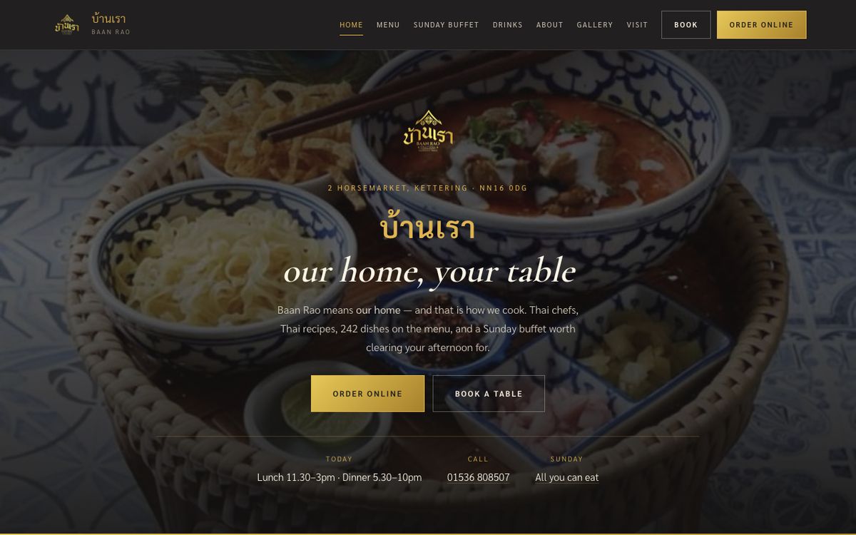 Baan Rao Thai Cuisine website on a laptop