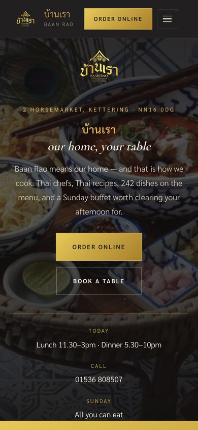 Baan Rao Thai Cuisine website on a phone