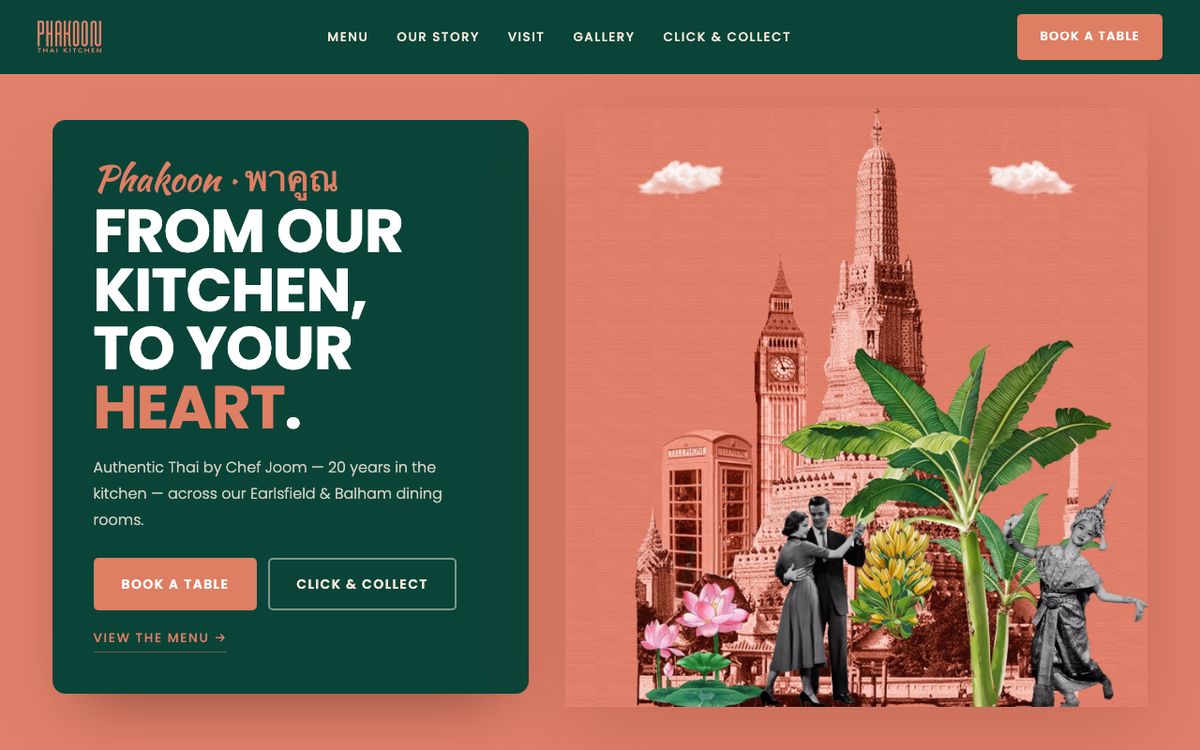 Phakoon Thai Kitchen website on a laptop