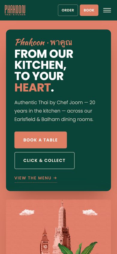Phakoon Thai Kitchen website on a phone
